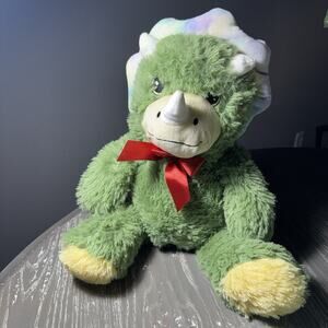 Triceratops Toy Box Green Dinosaur Plushy Cuddle Soft Squishy Stuffed Bow Fuzzy